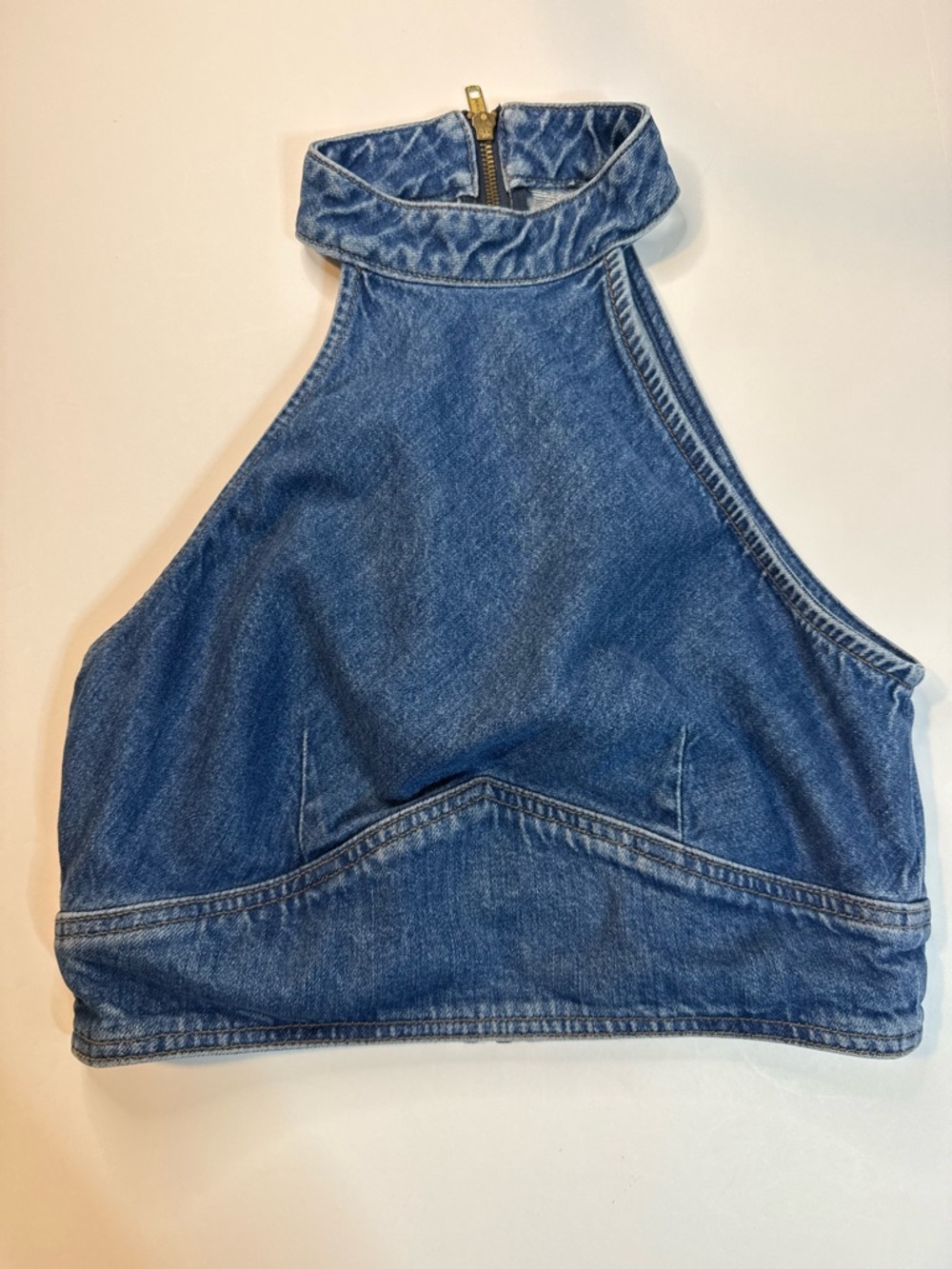 MOTHER The Never Falter Halter Denim Top Flashback Women's Size Small *$185